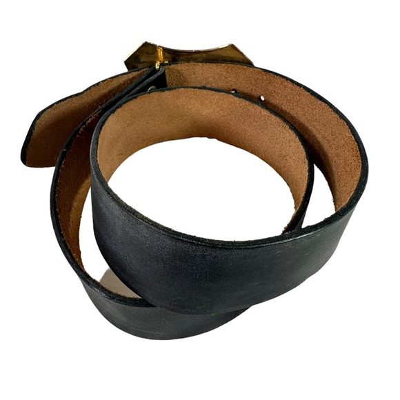 Vintage Eisenhower one dollar double buckle black leather belt  size 36 - Picture 5 of 10